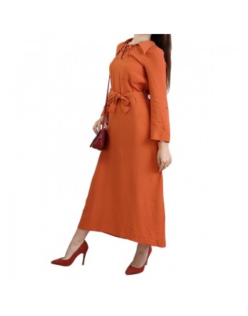 Robe fluide mi-saison pour femme avec manche ajustable - Couleur rouille 