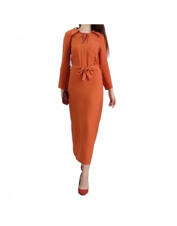 Robe fluide mi-saison pour femme avec manche ajustable - Couleur rouille 