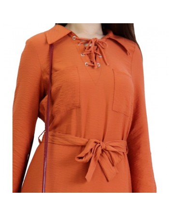 Robe fluide mi-saison pour femme avec manche ajustable - Couleur rouille 