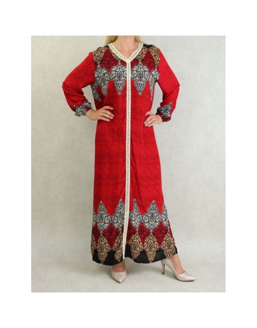 Robe orientale longe imprimée pour femme - Couleur Rouge Robe orientale longe imprimée pour femme - Couleur Rouge