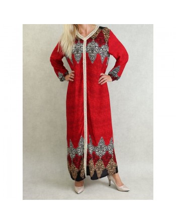 Robe orientale longe imprimée pour femme - Couleur Rouge 
