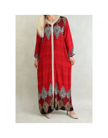 Robe orientale longe imprimée pour femme - Couleur Rouge 