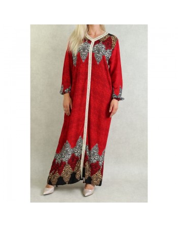 Robe orientale longe imprimée pour femme - Couleur Rouge 