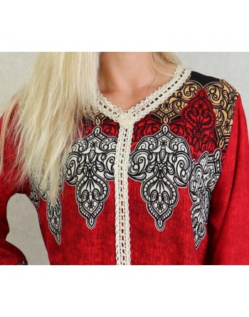 Robe orientale longe imprimée pour femme - Couleur Rouge 