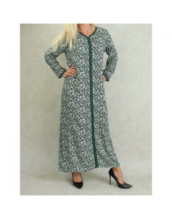 Robe manches longues à fleurs style djellaba marocaine - Couleur Verte foncé 