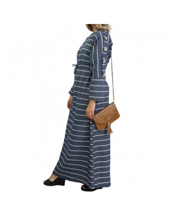 Robe longue en coton pour femme à rayures décorée de boutons (Plusieurs couleurs disponibles) 