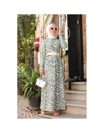 Robe longue imprimée (Robes Musulmanes Hijab) - Couleur Vert 
