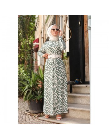 Robe longue imprimée (Robes Musulmanes Hijab) - Couleur Vert 