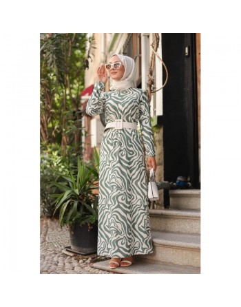 Robe longue imprimée (Robes Musulmanes Hijab) - Couleur Vert 