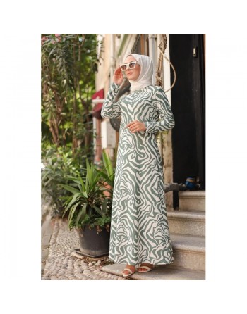Robe longue imprimée (Robes Musulmanes Hijab) - Couleur Vert 