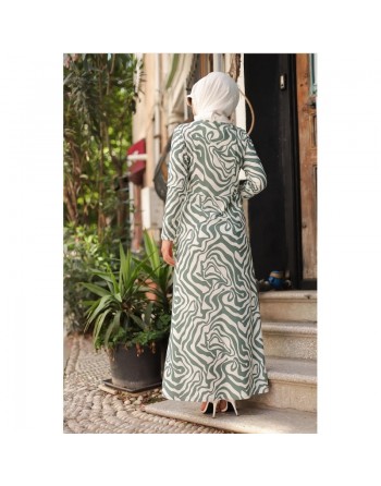 Robe longue imprimée (Robes Musulmanes Hijab) - Couleur Vert 