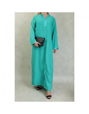 Djellaba marocaine brodée à capuche et manches longues pour femme - Couleur Vert 