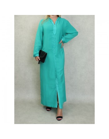 Djellaba marocaine brodée à capuche et manches longues pour femme - Couleur Vert 