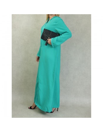Djellaba marocaine brodée à capuche et manches longues pour femme - Couleur Vert 