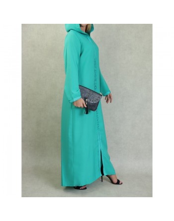Djellaba marocaine brodée à capuche et manches longues pour femme - Couleur Vert 