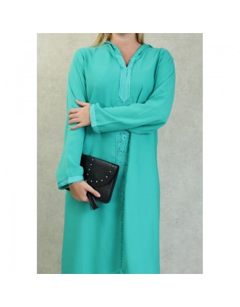 Djellaba marocaine brodée à capuche et manches longues pour femme - Couleur Vert 