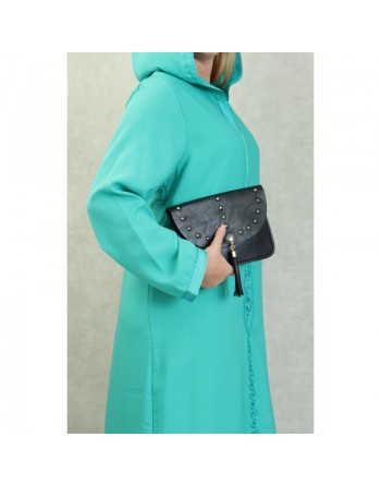 Djellaba marocaine brodée à capuche et manches longues pour femme - Couleur Vert 