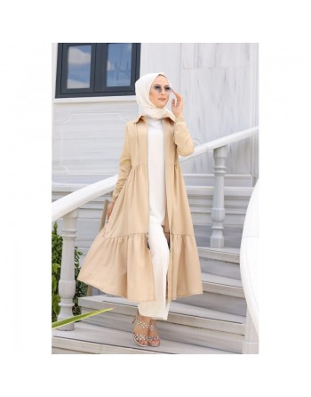 Veste zippée légère ample et évasée mi longue (Vetement mastour pour femme voilée) - Couleur beige 