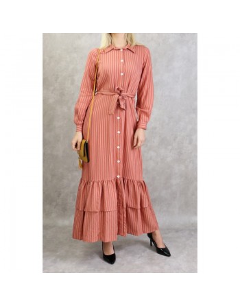 Robe longue casual chic à rayures pour femme - Couleur Brique 