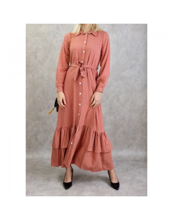 Robe longue casual chic à rayures pour femme - Couleur Brique 