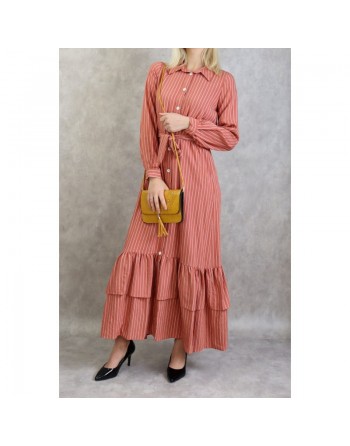 Robe longue casual chic à rayures pour femme - Couleur Brique 