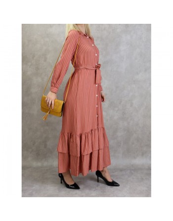 Robe longue casual chic à rayures pour femme - Couleur Brique 