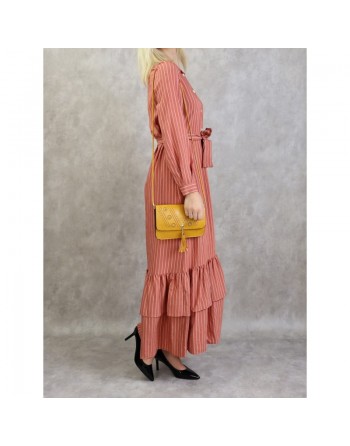 Robe longue casual chic à rayures pour femme - Couleur Brique 