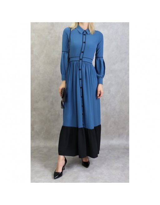 Robe longue évasée bicolore - Couleur bleu acier Robe longue évasée bicolore - Couleur bleu acier