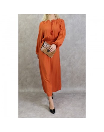 Robe longue féminine fluide pour femme - Couleur brique 