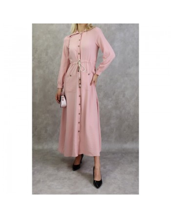 Robe casual chic pour femme - Robe longue boutonnée de couleur rose clair 