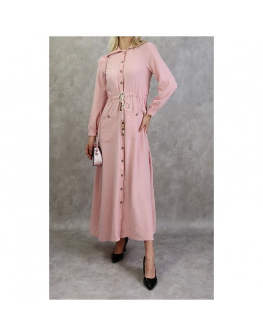 Robe casual chic pour femme - Robe longue boutonnée de couleur rose clair Robe casual chic pour femme - Robe longue boutonnée de couleur rose clair