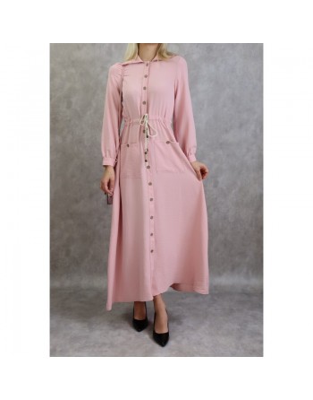 Robe casual chic pour femme - Robe longue boutonnée de couleur rose clair 