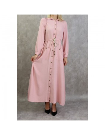 Robe casual chic pour femme - Robe longue boutonnée de couleur rose clair 