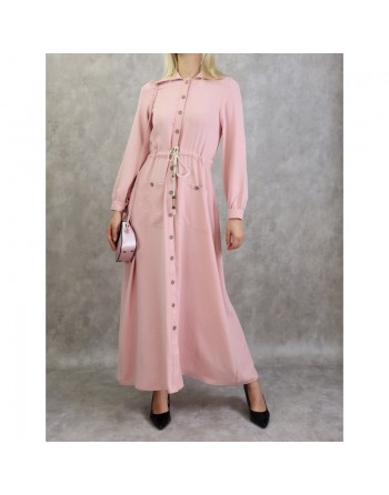 Robe casual chic pour femme - Robe longue boutonnée de couleur rose clair 