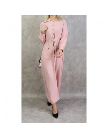 Robe casual chic pour femme - Robe longue boutonnée de couleur rose clair 