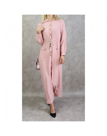 Robe casual chic pour femme - Robe longue boutonnée de couleur rose clair 