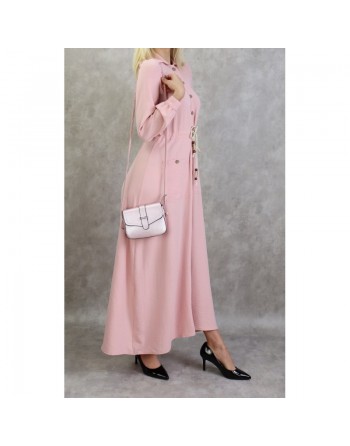 Robe casual chic pour femme - Robe longue boutonnée de couleur rose clair 