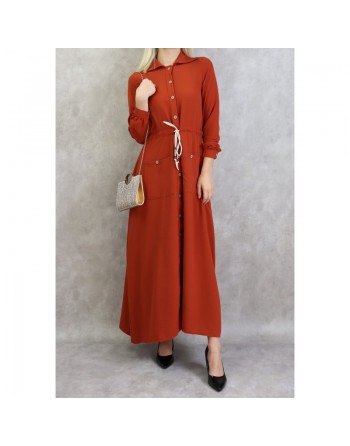 Robe casual chic pour femme - Robe longue boutonnée de couleur brique 