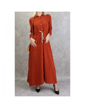 Robe casual chic pour femme - Robe longue boutonnée de couleur brique 