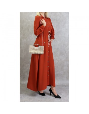 Robe casual chic pour femme - Robe longue boutonnée de couleur brique 