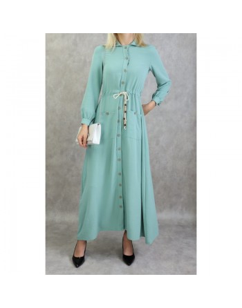 Robe casual chic pour femme - Robe longue boutonnée de couleur vert amande 