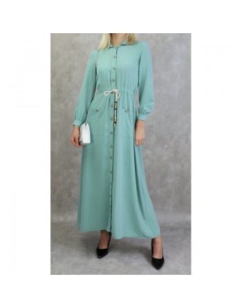 Robe casual chic pour femme - Robe longue boutonnée de couleur vert amande 