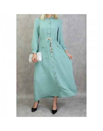 Robe casual chic pour femme - Robe longue boutonnée de couleur vert amande 