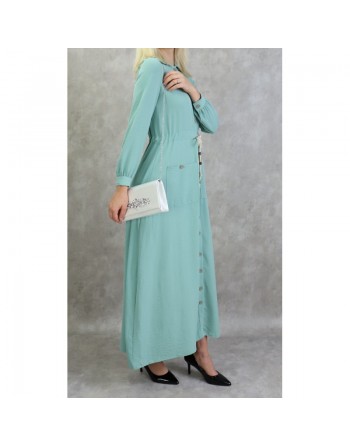 Robe casual chic pour femme - Robe longue boutonnée de couleur vert amande 