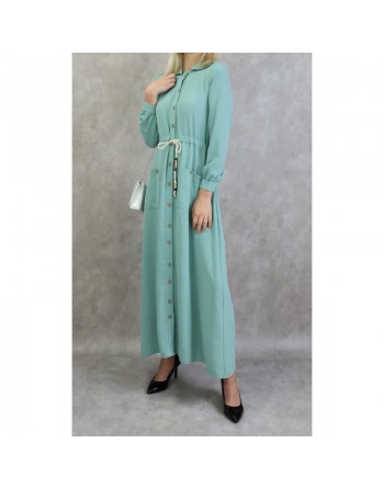 Robe casual chic pour femme - Robe longue boutonnée de couleur vert amande 