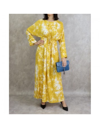 Robe longue en coton à imprimés délavés - Couleur jaune 