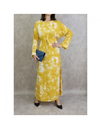 Robe longue en coton à imprimés délavés - Couleur jaune 