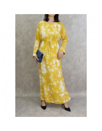 Robe longue en coton à imprimés délavés - Couleur jaune 