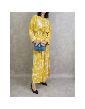 Robe longue en coton à imprimés délavés - Couleur jaune 