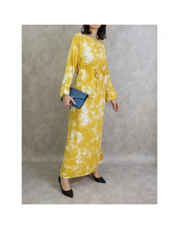 Robe longue en coton à imprimés délavés - Couleur jaune 